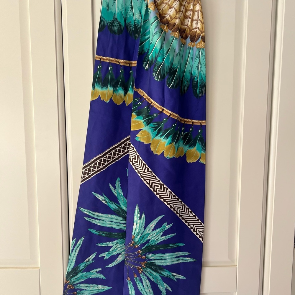 Hermes Blue and Green Feather Scarf